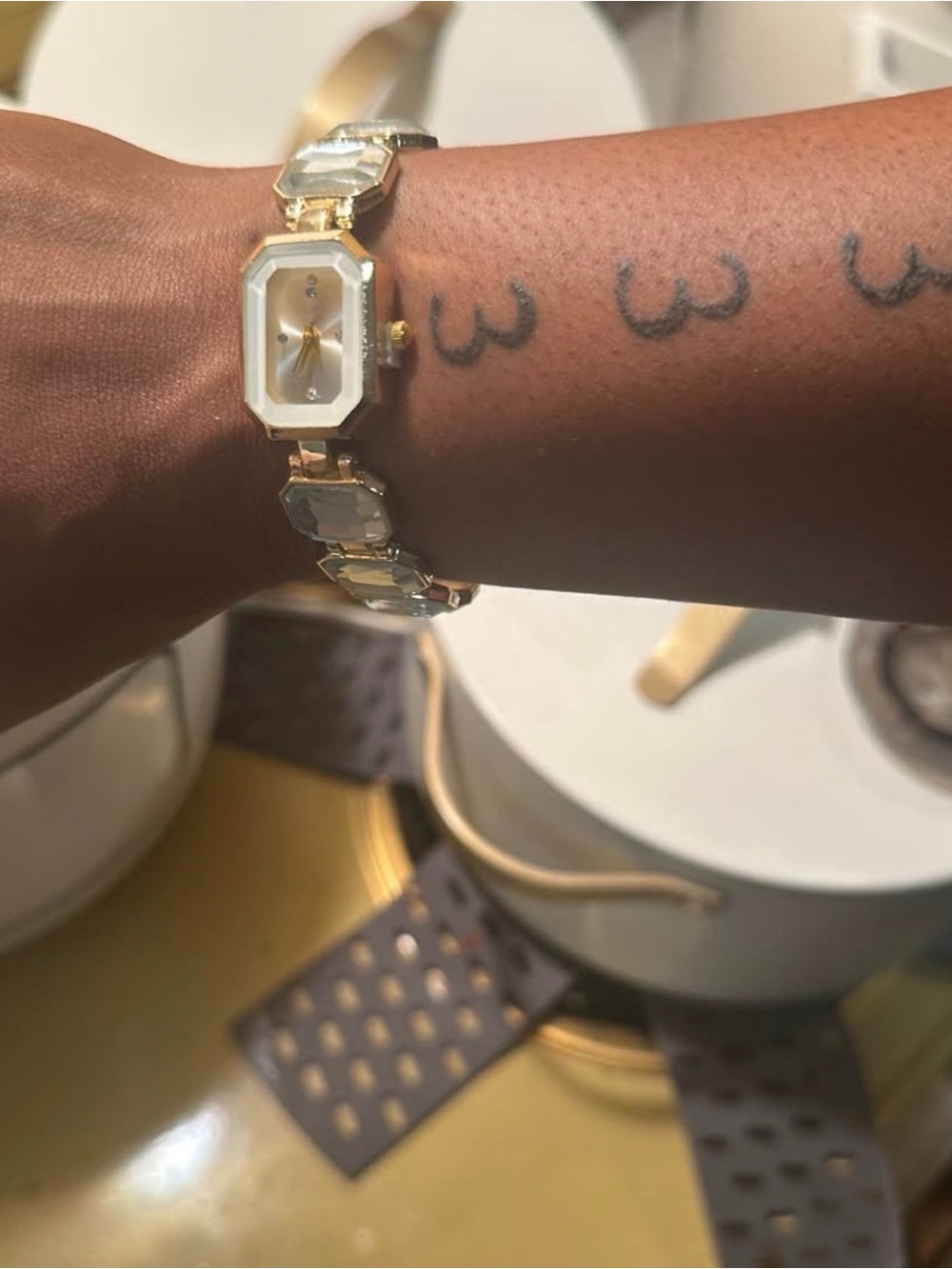 Gold and White Crystal-Accented Women's Bracelet Watch